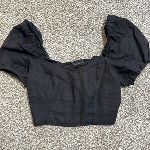 Black Puff Sleeve Crop Top